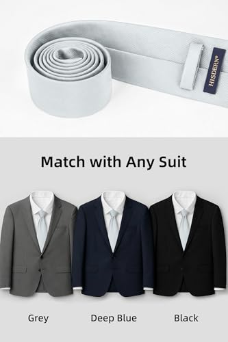 Image of HISDERN Mens Ties Solid Color Ties for Men Formal Necktie with Pocket Square Set Satin Silk Neck Tie Handkerchiefs Set