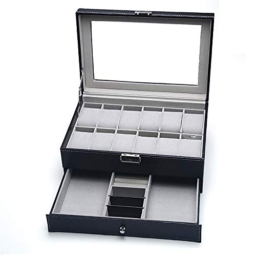 Preisvergleich Produktbild QinWenYan Brillenetui Organizer Vitrine Leder yeglasses Lagerung und Sunglass Glas-Anzeige Schublade Abschließbare Fall Ideal for Augen Tragen Schmuck (Color : Black, Size : 30X20X13CM)
