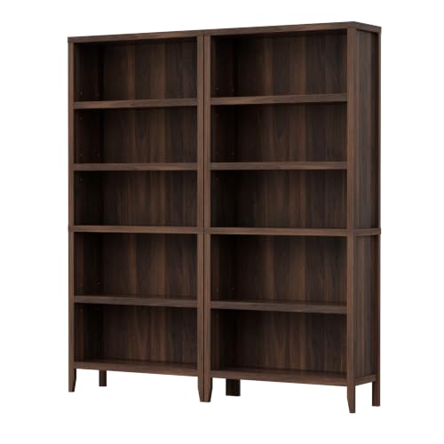 Image of EYYTHUNG Farmhouse 71 inch Tall Bookshelf Set of 2, Large Freestanding Wooden Open Bookcase with Adjustable Shelf, Wood Display Book Shelf for Living Room, Office, Brown
