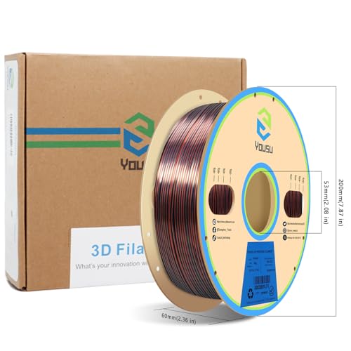 Image of YOUSU Silk Dual Color PLA Filament, Coextrusion Filament, Multicolor 3D Printer Filament 1kg, Compatible with Most of 3D Printer, Silk Silver Copper Color Change Filament.
