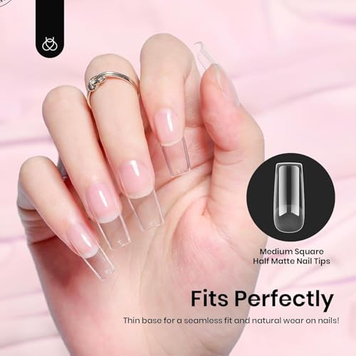 Image of Beetles Nail Tips Medium Square 576Pcs 12 Sizes - Pre-Etched Soft Acrylic Tips Half Matte False Nails Art Full Cover Press On Nail Extensions Gift Set Home DIY Salon