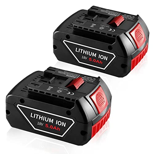 MANUFER 2 Packs 5.0Ah 18V BAT609 Li-ion Replacment Battery for Bosch 18V Battery Compatible with Bosch Lithium Ion 18V BAT609 BAT610G BAT618G BAT619 BAT621 BAT620 Cordless Power Tool Battery