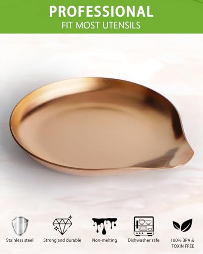 Image of VanlonPro Stainless Steel Spoon Rest, Spatula Ladle Holder, Stainless Steel Utensil Spoon Rest Holder, Brushed Finish, Dishwasher Safe 5.9 x 5.1 Inch (Round Rose Gold 1PC)