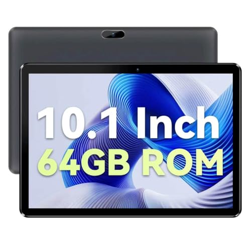PRITOM 10 inch Tablet 64GB ROM 1024GB Expand Quad Core Processor HD IPS Screen 6000mAh Battery Android WiFi Tablets Dual Camera WiFi Bluetooth (Gray)