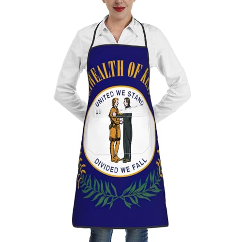 Evengigy Delantal de cocina con estampado de la bandera del estado de Kentucky para cocinar, pintar, jardinería, delantal divertido para mujeres y hombres, blanco, Talla única