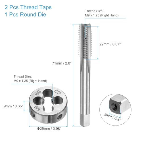 QUARKZMAN Maschinengewindebohrer Set M9x1.25, 2stk. Gewindebohrer / 1stk. Schneideisen, Gewindeschneider und Schneideisen Set