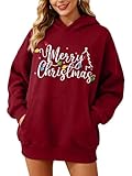 Eatbook Christmas Hoodies for Women Merry Christmas Plaid Pullover Hoodie Merry Letter Print Sweatshirt Xmas Holiday Tops