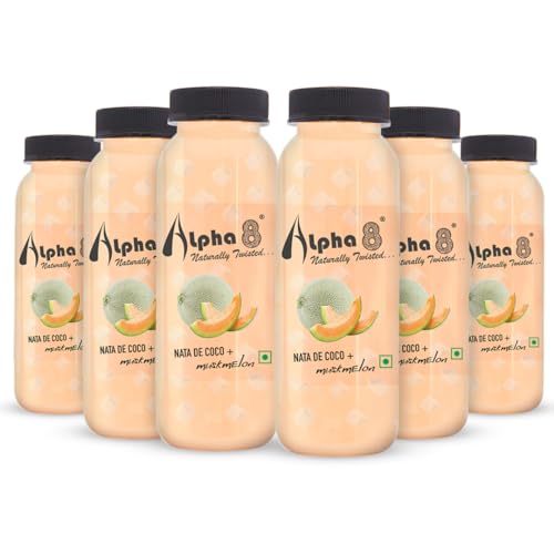 Image of ALPHA 8 Fruit Juice Infused with Nata de Coco - Natural Energizer & Immunity Booster, Healthy Juice, High Fiber, Real Natural Taste (Pack of 06,Muskmelon)