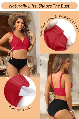Image of Women's Bikini Top - Supportive Swimsuit for Large Bust - 2025 Cut Out Twist Swim Top