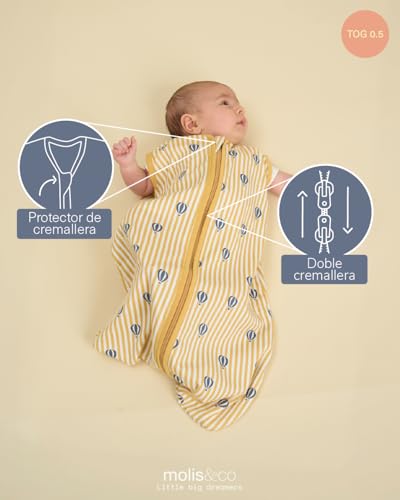 Miniatura 3 de Molis Co - Saco De Dormir Para Bebé 0.5 Tog - 70 Cm 0-6 Meses - Saco Dormir Bebe Verano Sin Mangas - Saco De Dormir Bebe Para Niños Niñas Unisex - 100 Algodón Certificado Oeko-Tex - Balloons