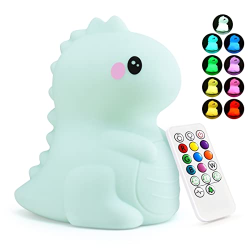 Image of PAMANO Dinosaur Kids Night Lights -USB Rechargeable Animal Silicone Lamps with Touch Sensor and Remote Control -Portable Color Changing Glow Soft Cute Baby Infant Toddler Gift - (Green)