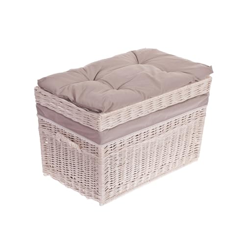 e-wicker24 Alles aus Weide Coffre en osier,grand panier en osier,corbeille,malle,caisse de rangement en osier (Blanc_beige)