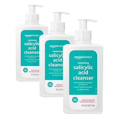 Amazon Basics Exfoliating Face Wash Cleanser, Renewing Salicylic Acid with Ceramides & Vitamin D, Foaming Formula, Smooths Skin, 8 fl oz (Pack of 3)