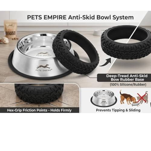 Image of Pets Empire Stainless Steel Dog Bowl with Anti-Skid Base (2500 ML) | Non-Slip Rubber Base, Food & Water Bowl, Mirror Finish, Easy to Clean, Dogs & Cats