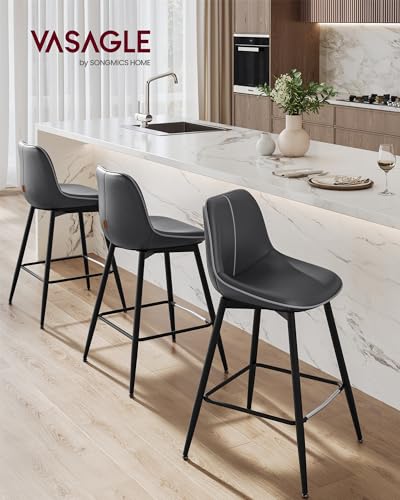 Image of VASAGLE Bar Stools Set of 2, Counter Height Bar Stools with Back, Ergonomic Backrest, Synthetic Leather, Metal Legs, 24.8-Inch Tall Barstools for Kitchen Island Home Bar, Easy Assembly, Ink Black