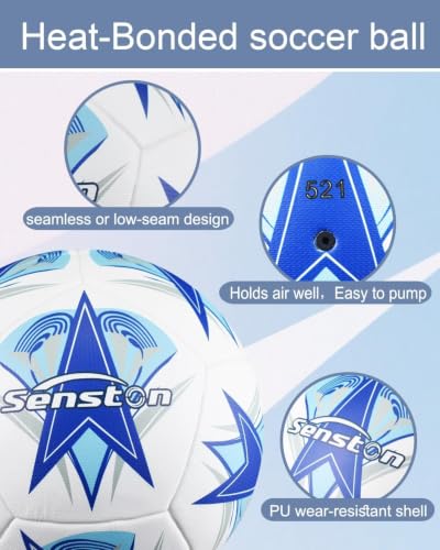 Image of Senston 12-Panel Soccer Ball Size 5 - Embossed PU Leather Cover, Butyl Bladder & Wound Thread for Superior Grip, Control & Air Retention - Match /Training Soccer Ball