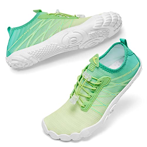 HIITAVE Water Shoes Aqua Shoes Barefoot Non Slip Lightweight Quick Dry with Beach Swim River for Men Women Gradient Yellow/Green Size 9 Women/7 Men