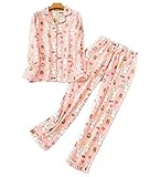 Damen warm Flanell Pyjama Set aus Baumwolle aus Zweiteiliger Schlafanzug mit Langes Nachtwäsche Hausanzug Lang Hose für Frauen (Rose,XL)