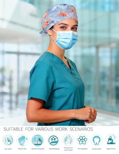 Image of Kousenpu Scrub Caps for Women, Adjustable Women's Surgical Cap with Buttons, Breathable Cute Design for Nurses and Doctors