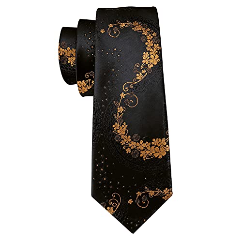 Image of Barry.Wang Flower Ties for Men Handkerchief Cufflinks Set Wedding Necktie Set Party