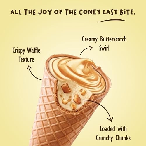 Image of Pik n Pop Butterscotch Mini Waffle Cones 70g (Pack of 2), Crispy Cones with Creamy Butterscotch Filling & Chunks, Whole Wheat, Non-Meltable Ready-to-Eat Snack, 100% Eggless