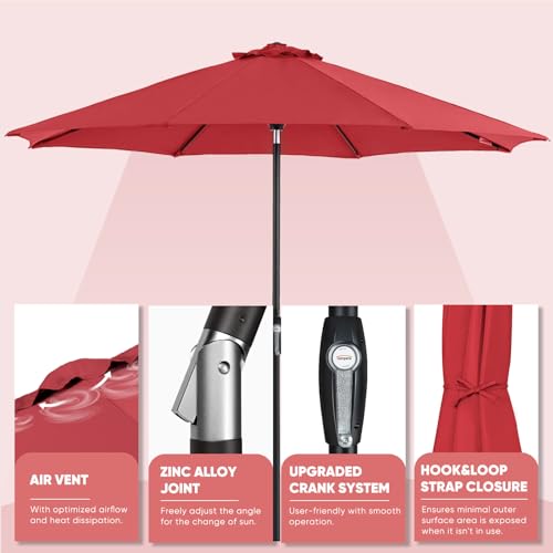 Image of Tempera Patio Market Outdoor Table Umbrella with Auto Tilt and Crank, Large Sun Umbrella with Sturdy Pole & Fade Resistant Canopy, Easy to Set
