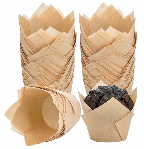 Wuyituart 200 Pcs Natural Tulip Cupcake Liners for Baking, Standard Size