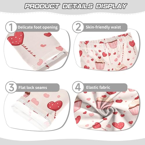 Wusikd Cupcakes Girls' Leggings Toddler Doodles Heart Kids Yoga Pants Dance Active Tights 4T3