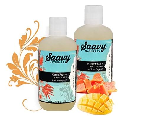 Saavy Naturals 2 PACK Mango Papaya Body Wash for Women, Organic Shower Gel with Natural Ingredients, Vegan Body Soap, Gluten Free, 8 Oz