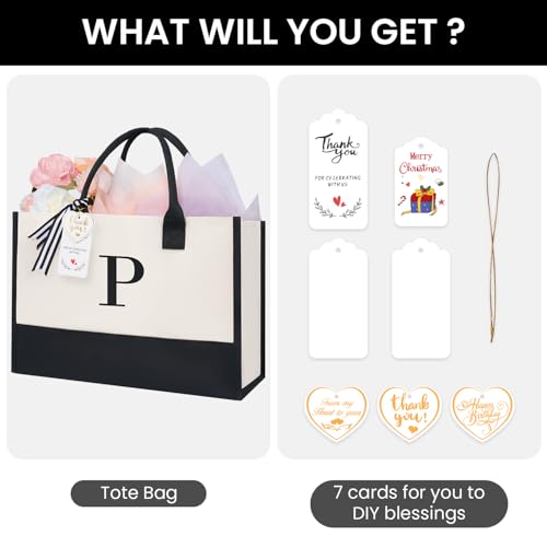 Image of BAGAIL Initial Tote Bag, Personalized Birthday Gifts for Women, Teacher, Friends, Mom, Wedding, Monogrammed Beach Bag