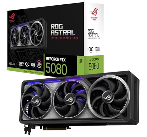 Image of ASUS ROG Astral GeForce RTX 5080 Gaming Graphics Card, 16GB GDDR7, Triple Fan Design, RGB Lighting, OC Edition