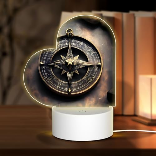 PHAYAH Luz nocturna de acrílico con diseño mágico en forma de corazón, diseño nórdico, brújula, luz nocturna USB