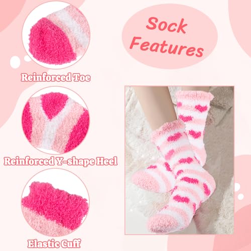 Image of Evankin Women's Heart Fuzzy Socks, 5 Pairs Soft Plush Slipper Socks | Soft Plush Fleece Slipper Socks With Pink Heart Designs, Five Cozy Pairs For Valentine's Day Gifts And Cold-Weather Lounging