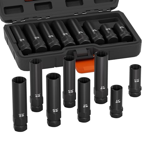 YEKEPRO 8-Piece Spline Lug Nut Removal Tool Kit - Master Key Set for Stripped Frozen Rusted Wheel Locks - Removing 5 6 7 12 Spline & Hex Wheel Locks