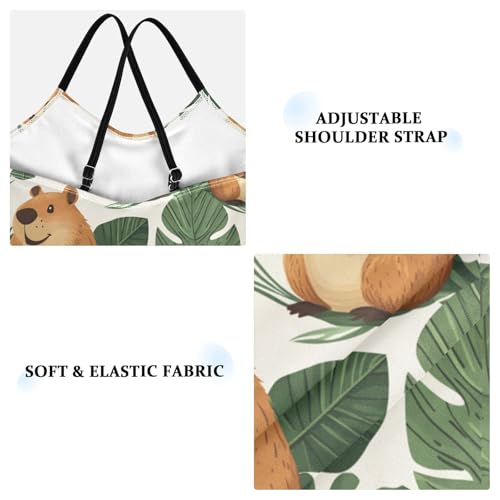 Pigsaly Girls One Piece Swimsuits Capybara Summer Palm Leaf Kids Cross Back Swimwear Toddler Beach Sport Bathing Suit 3T3