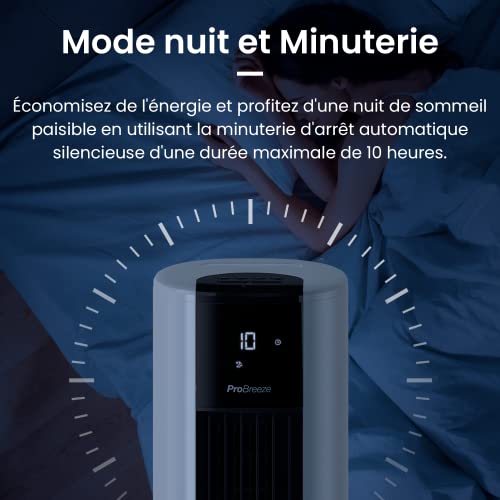 Pro Breeze Rafraîchisseur d’Air Colonne 3 en 1, 7L avec 7 Vitesses, 3 modes de fonctionnement, Oscillant, Affichage numérique, Minuterie de 10h - Refroidisseur par évaporation & ventilateur Tour