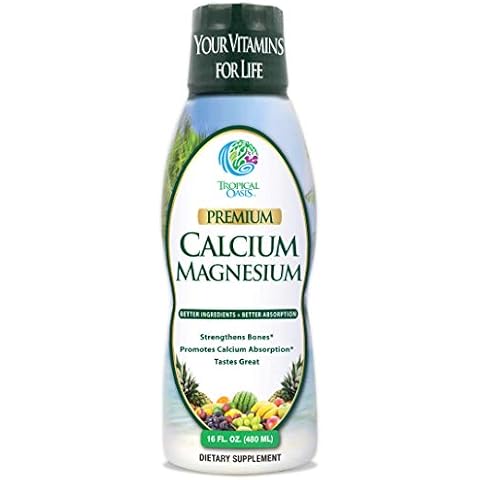 Tropical Oasis Liquid Calcium & Magnesium - Natural formula w/ support for strong bones - Liquid vitamins w/ calcium, - 16oz, 32 Serv. Cover
