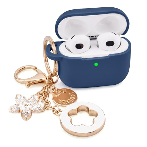 Image of VISOOM Case for Airpods 3 Pink Airpods 3rd Cases 2021 Silicone for iPod 3 Earbuds Case Cover Women Wireless Charging Case with Accessories Girl Bling Keychain for Apple Ear Buds 3rd Generation