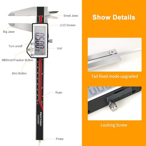 Image of Digital Caliper, 6 inch Caliper Measuring Tool Extreme Accuracy Waterproof Electronic Vernier Caliper Industrial Stainless Steel Digital, Durable Measuring Tool with Large LCD Screen