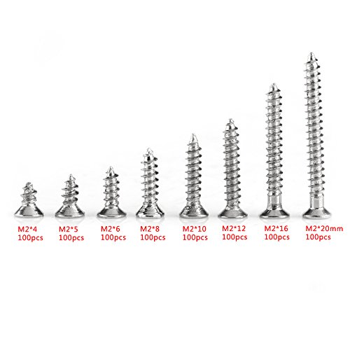 Set de 800 tornillos autorroscantes M2 cabeza plana miniatura 4