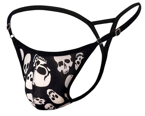 Men's two triangle thong black skull Underwear,Push up appearance Adjustable Straps, Butt-Lifting Design3