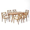 Christopher Knight Home Mesa Outdoor 7-Piece Acacia Wood Dining Set, Teak and Cream