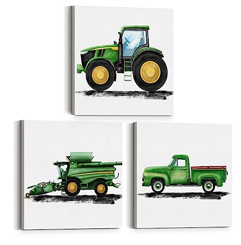 Set of 3 Tractor Nursery Farm Vehicles Art Canvas Wall