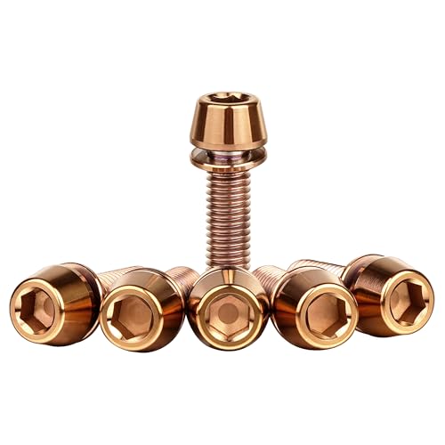 Image of Titanium Ti Allen Hex M5x16 18mm Tapered Head Bolt with Washer Screw for Bicycle Stem Parts Pack of 6 (Bronzed, M5x16mm)