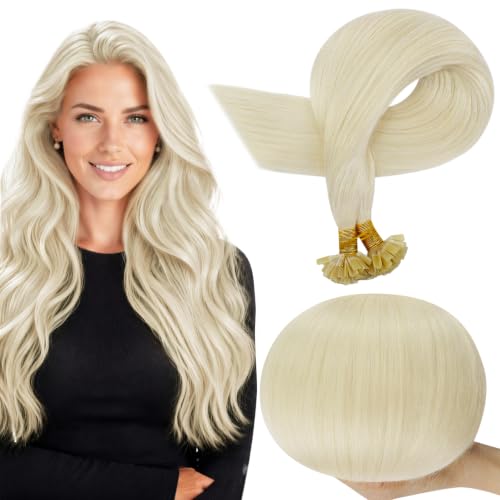 Image of Full Shine K Tip White Blonde Hair Extensions, 22 in 50g 50s