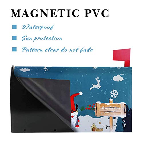 Searching Roads Magnetic Mailbox Cover Winter,Gnomes Elk Snowflake Merry Christmas Post Box Cover Wrap Decoration Us Standard Size 20.5\'\' x 17.3\'\'