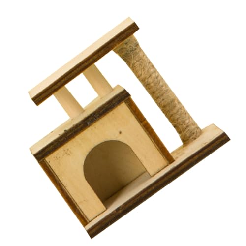 ERINGOGO ミニハウス用装飾ミニ家具 欧風木製布製ダブルベッド付きペットルーム 模型 猫用ミニスクラッチャー付き 手触り滑らか 変形しにく