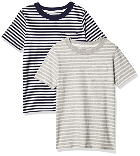 Carter's boys 2-pack Tees T Shirt, Light Grey Stripe/Black Stripe, 7 US