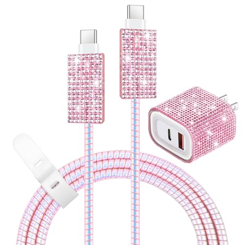 Image of Aolcev for iPhone Charger Fast Charging Bling USB C Wall Charger Block 30W Type C Cord Fast Charging Blocks with USB C Cable for iPhone 17 16 15 Pro Max iPad Galaxy S26 Bling Phone Charging Pink