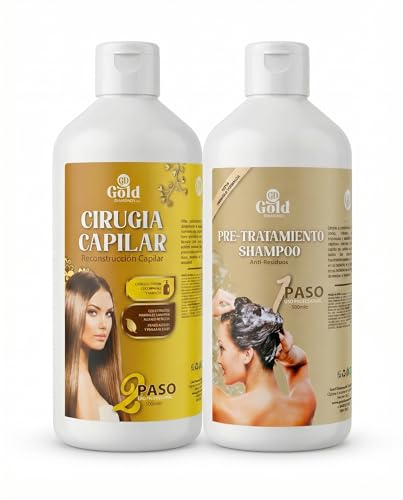 Gold DIAMOND – Kit de Alisado Brasileño Profesional Cirugía Capilar – Tratamiento de Keratina para Cabellos Teñidos, Decolorados y Dañados – 500mL